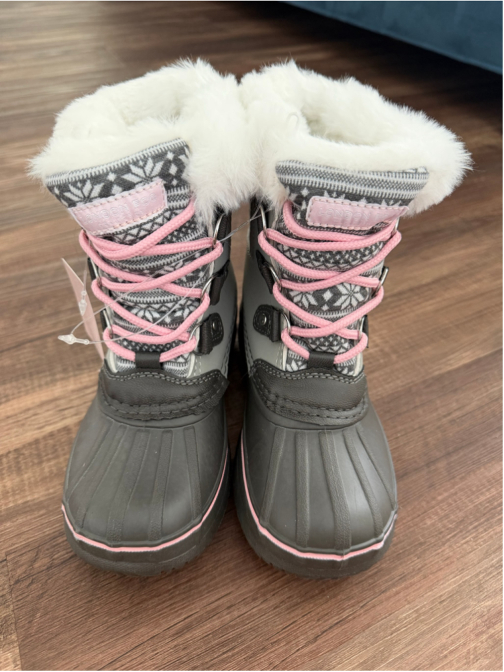 Girls London Fog Snow Boots Size 13 Grey Pink Faux Fur Winter Boots